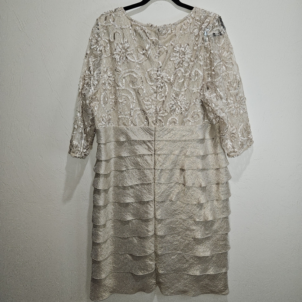 Dress Jessica Howard Elegant Lace Beige Ruffle Beautiful Women's Plus Size 2X - Picture 7 of 16